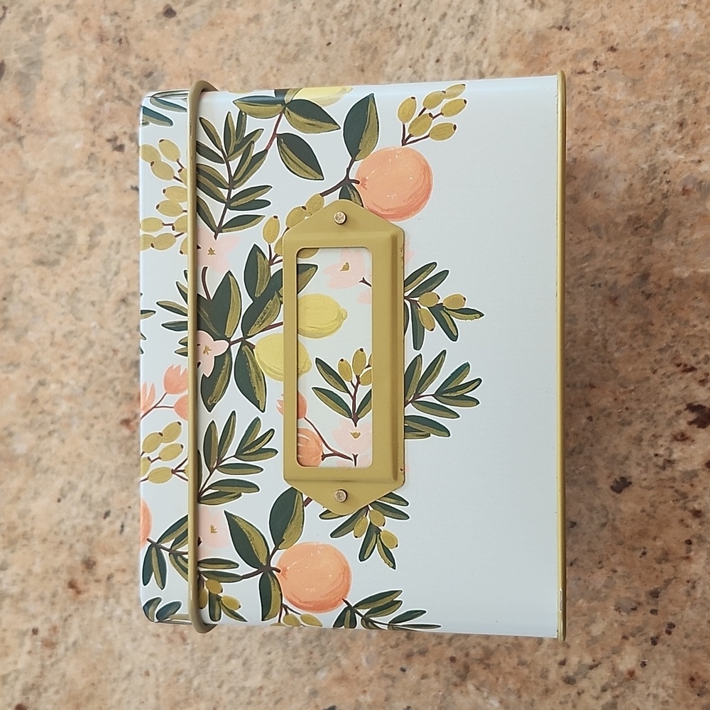 Rifle Paper Co. Anthropologie Blue Metal Recipe Box Orange And Lemon Blo…